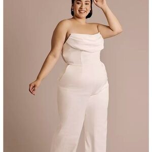 Strapless Cowl-Neck Cream Jumpsuit